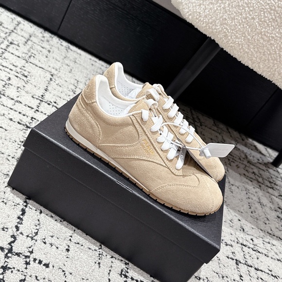 Prada Tan Suede Sneakers with White Accents - Picture 2 of 8